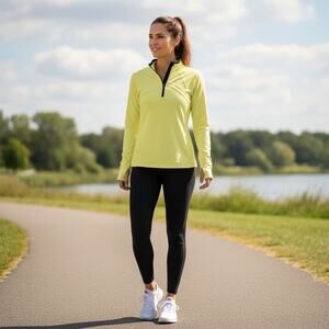 Talbots Active 1/4 Zip Pullover Top Yellow Long Sleeve Lightweight  Size S